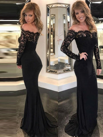 Mermaid Off-the-Shoulder Lace Long Sleeves Court Train Evening Dress