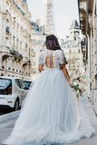 Scoop Two Piece Chiffon Short Sleeve Lace Top Wedding Dress