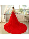 Red Beading Lace Tulle Red A-Line Wedding Dress