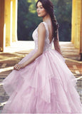 Pink Ball Gown Evening Dresses With Belt
