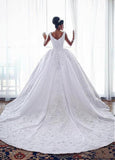 Beading Tulle & Satin Scoop 3D Flowers Ball Gown Wedding Dress