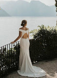 Backless Mermaid Satin Off the Shoulder Wedding Dress