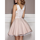 Satin Applique V-neck Pink Short Mini Homecoming Dress