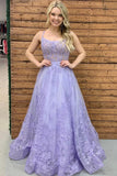 Lilac Backless Tulle Appliques Formal Prom Dress