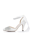 Chic Satin Upper Pointed Toe Stiletto Heels Wedding/ Bridal Party Shoes With Rhinestones