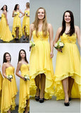 Alluring Chiffon Spaghetti Straps Neckline Hi-lo A-line Bridesmaid Dresses With Handmade Flowers