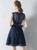 Navy Blue  Lace A-Line Scoop Short Homecoming Dress