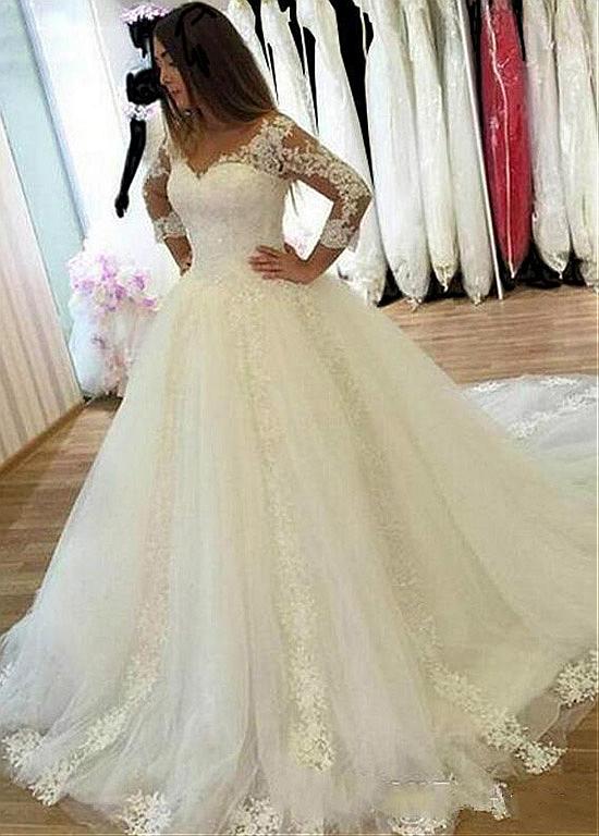 Elegant Lace Straps V Neck Tulle Royal Blue Wedding Dresses Ball Gowns