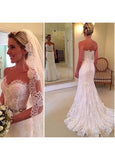 Lace Sweetheart Neckline Natural Waistline Mermaid Wedding Dress With Lace Appliques & Belt
