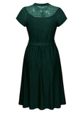Women's Vintage 1940S Elegant Lace Short Sleeve A-Line Swing Dress