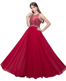 Red Chiffon Beads Prom Dress