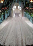 Lace Appliques & Beadings Tulle Bateau A-line Wedding Dress