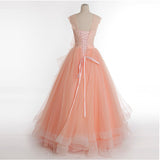 Pink Lace Up Ball Gown Prom Dress
