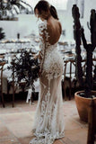 Cheap Long Sleeve See Through Lace Close-fitting Outdoor Beach Wedding Dress