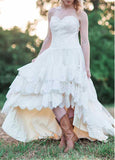 Fabulous Tulle Sweetheart Neckline Hi-lo A-line Wedding Dresses With Lace Appliques