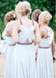 Unique Chiffon V-neck Neckline A-line Bridesmaid Dresses With Beadings