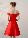 Red  Appliques Off-the-Shoulder Mini Homecoming Dress