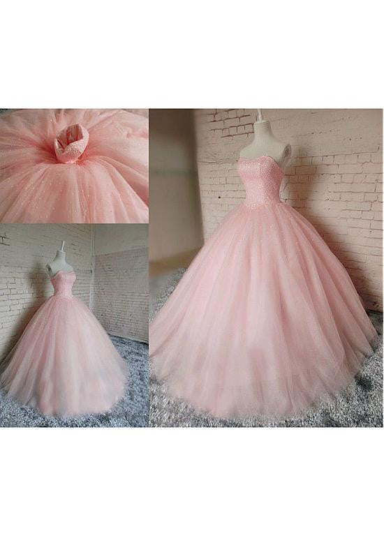 Sweetheart Beading Ball Gown Tulle Prom Dresses with Lace Up LBQ1849 main image 1