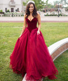Sweetheart Tulle Burgundy Long Prom Dress