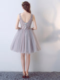 Gray Beaded Lace V-Neck Short Homecoming Dress