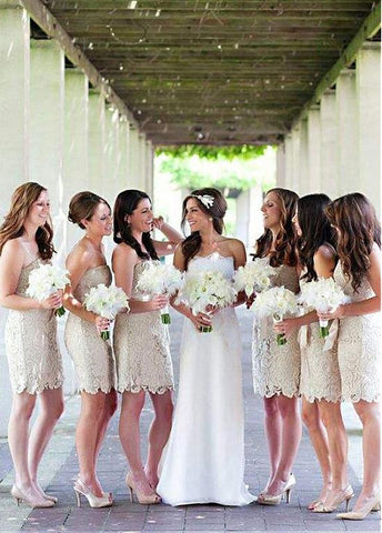 Charming Lace Strapless Neckline Sheath / Column Bridesmaid Dresses With Belt