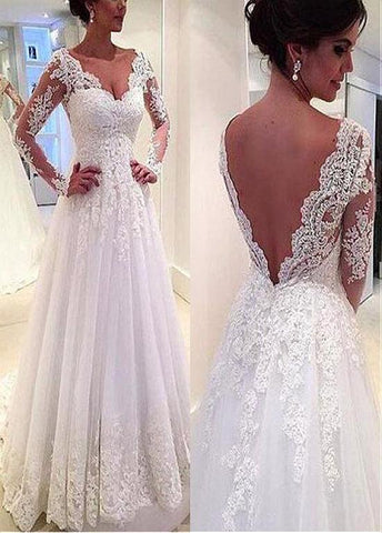 Tulle V-neck Neckline Natural Waistline A-line Wedding Dress With Beaded Lace Appliques