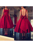 Graceful Satin Square Neckline Tea-length Ball Gown Homecoming Dresses With Bowknot