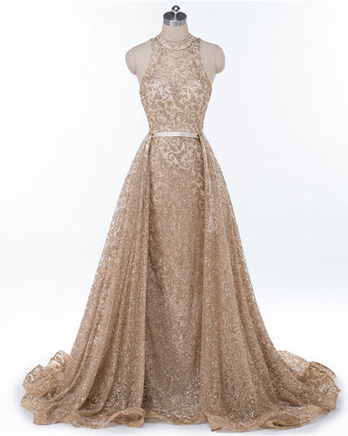 Gold High Neck Mermaid Sequin Prom Dress