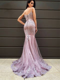 Lavender Purple Tulle Appliques Mermaid Prom Dress