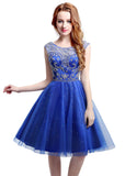 Delicate Tulle Scoop Neckline Knee-length A-line Homecoming Dresses With Beadings