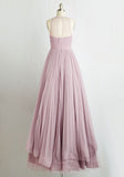 Pink Illusion Neck Chiffon Long Prom Dress