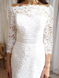  3/4 Length Sleeves Floor-Length Lace Mermaid Wedding Dress