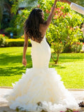  Mermaid Backless Tiered Sweetheart Bridal Gowns
