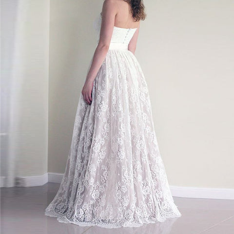 A-Line Sweetheart Floor-Length Lace Wedding Dress with Sash