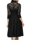 3/4 Sleeve Black Lace Flare A-line Dress