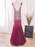 Sheath V-Neck Beading Sleeveless Crystal Floor-Length Evening Dress
