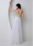 White Bling Tulle Sweetheart Necklien A-Line Prom Dresses With Beadings