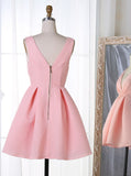 Deep V-Neck Short Pink Lace Homecoming Dress