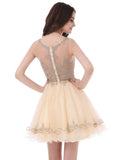 Champagne Short Tulle Beading Homecoming Dress Prom Gown