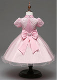 Chic Lace & Tulle High Collar Ball Gown Flower Girl Dresses With Bow