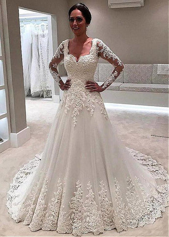 Sweetheart Beadings A-line Wedding Dress With Lace Appliques