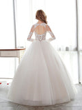 Designer Open Back Lace Ball Gown Long Sleeve Wedding Dress