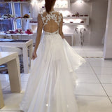 Illusion Jewel Open Back Chiffon Wedding Dress with Appliques