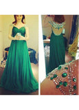 Fashionable Tulle & Silk-like Chiffon Sweetheart Neckline A-Line Prom Dresses With Beads & Rhinestones