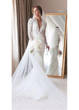 Classically elegant with a modern allure, this wedding dress is a good choice for you. The bodice features a jewel neckline with a sheer illusion v-neck opening for a charming texture. The mermaid skirt flows into the floor accenteds with a sweep train. The dress is made of all-over lace and tulle outside, enhanced by delicate beaded lace appliques adornments. The lining is made of satin.