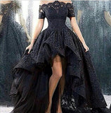 Hi-Lo Prom Dress Short Sleeve Lace Evening Dress