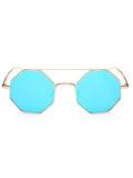 Crossbar Polygonal Metal Mirrored Sunglasses