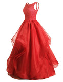 Long Prom Dress Asymmetric Ball Gown Evening Gown Beads Organza Gown