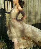 Champagne Tulle High Low Prom Dress