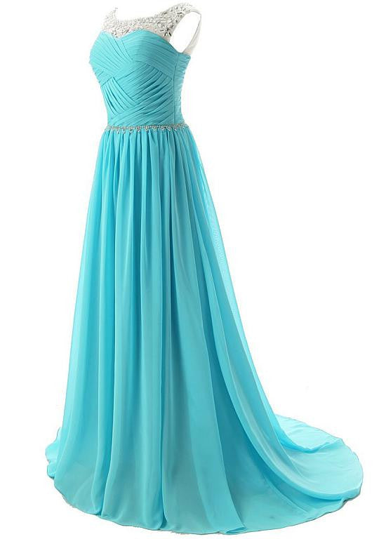 Elegant Chiffon & Tulle Bateau Neckline A-line Prom Dresses with Beadi ...